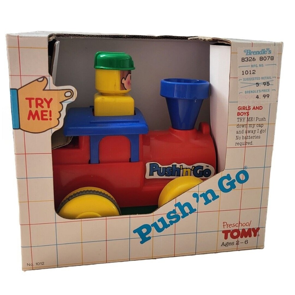 Vintage 1989 Tomy Push 'N Go Choo Choo Toy Car with Original Box
